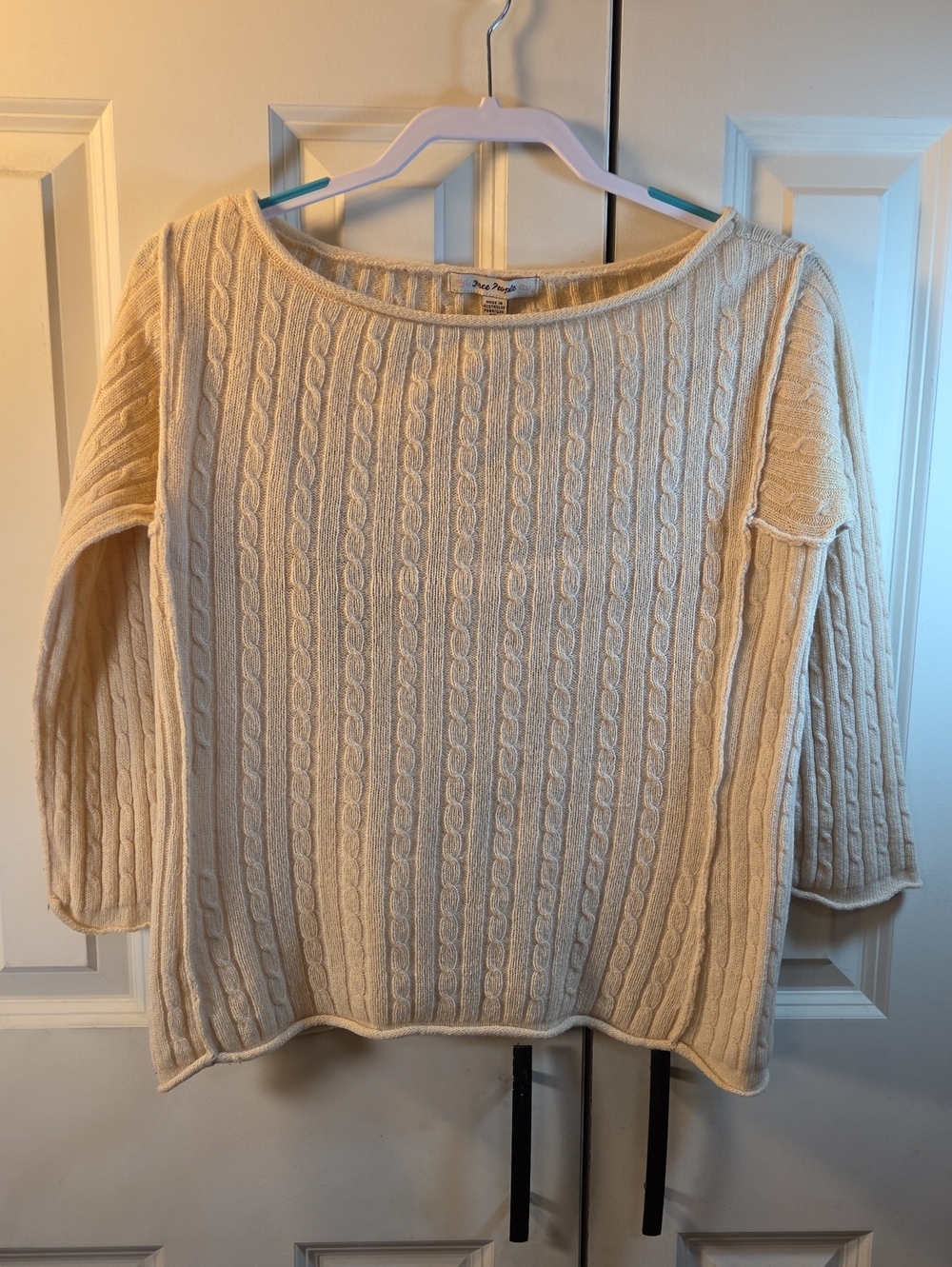 Free People Cream Cable Knit Scoopneck Sweater